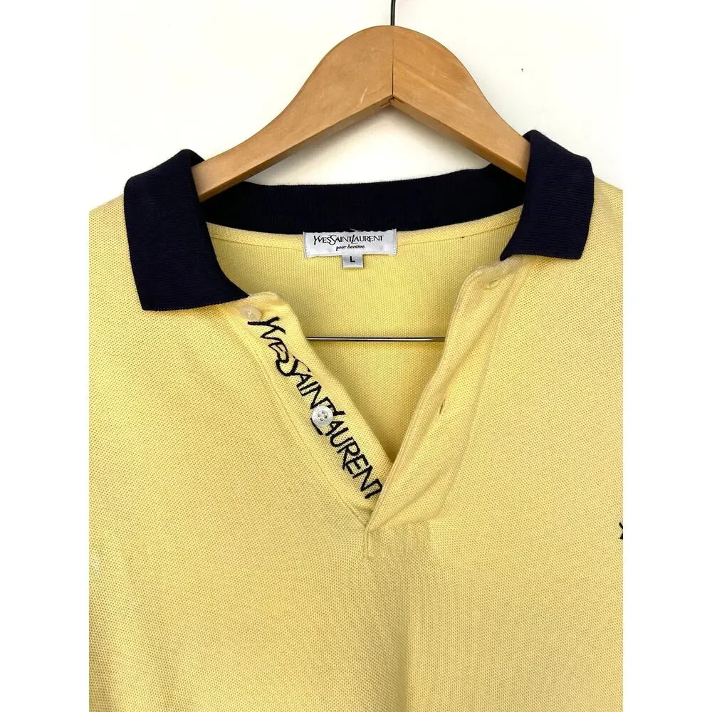 Vintage Yves Saint Laurent Oversized Shirt Long Sleeve Yellow YSL Logo Sporty